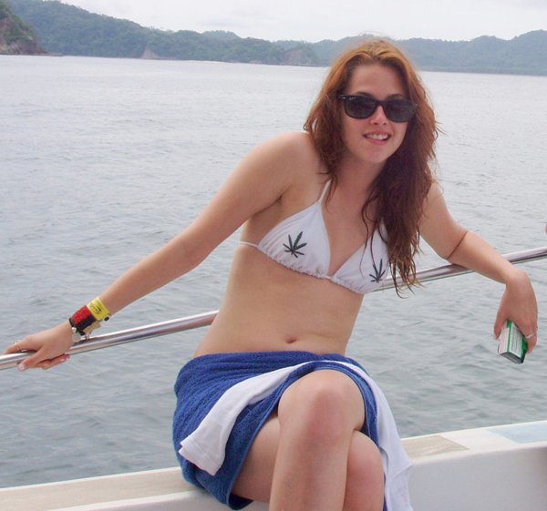 Kristen Stewart Half Nude in Sexy Marijuana Swimsuit