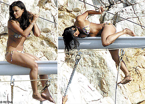 Michelle Rodriguez Nude In Bikini Hanging On A Sail