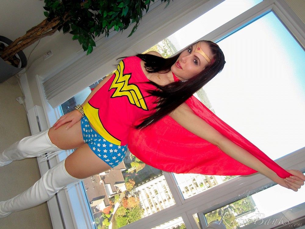 Katie Banks puts on her Wonder Woman outfit and does some karate kicks gallery, pic 5